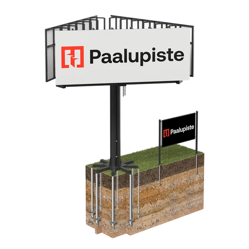 Werbetafel auf Schraubpfahl-Fundamenten